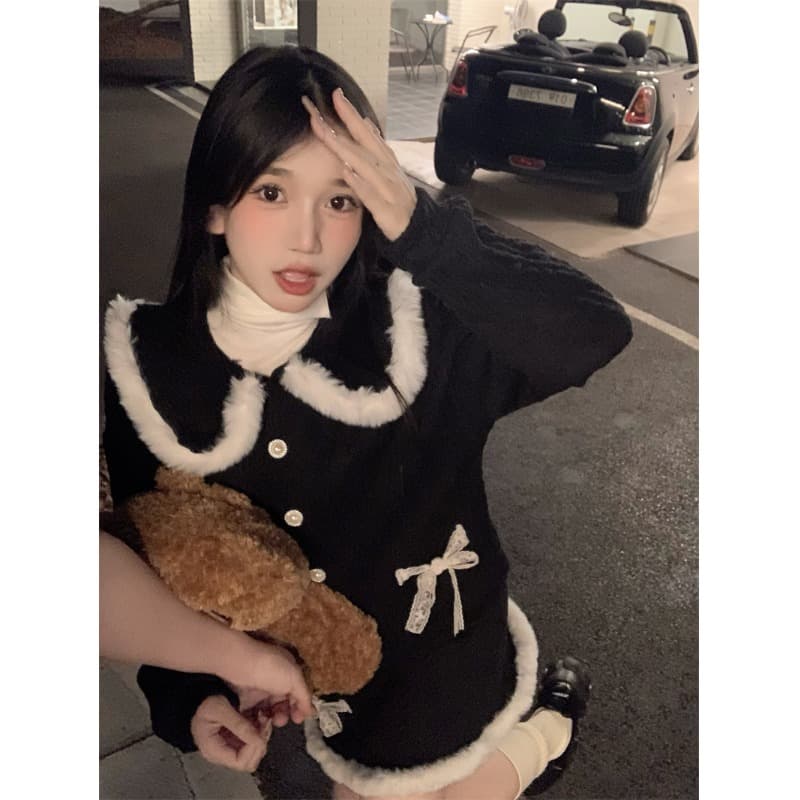 フレンチガーリー ミニリボン付きウィンターセットアップ