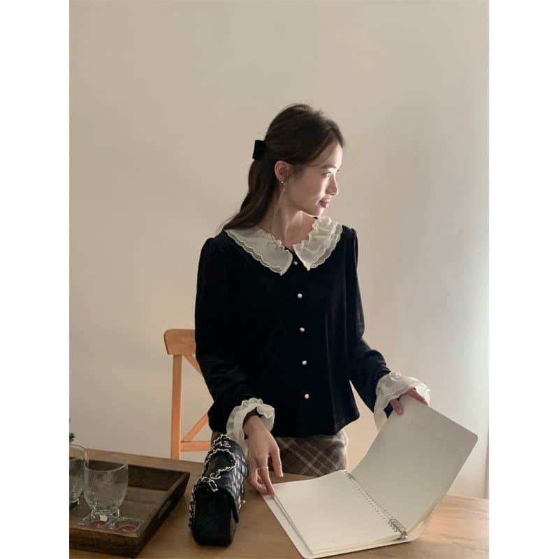 フレンチガーリー フリル襟付きガーリーカーディガン