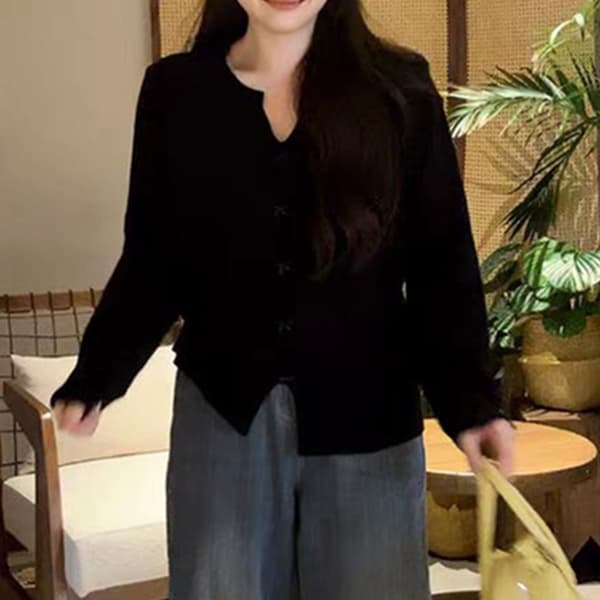 フレンチガーリー リボンスリット入りニットカーディガン