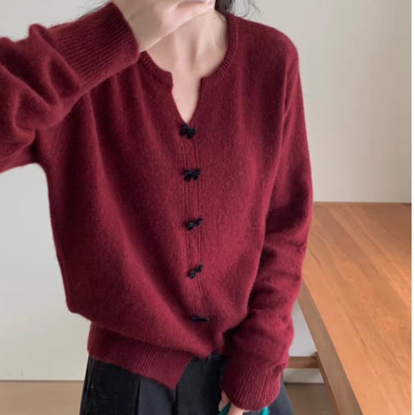 フレンチガーリー リボンスリット入りニットカーディガン