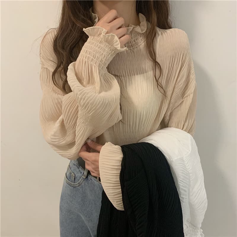 フレンチガーリー フリル袖シフォンブラウス 体型カバー長袖
