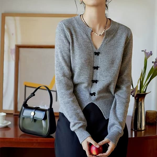 フレンチガーリー リボンスリット入りニットカーディガン