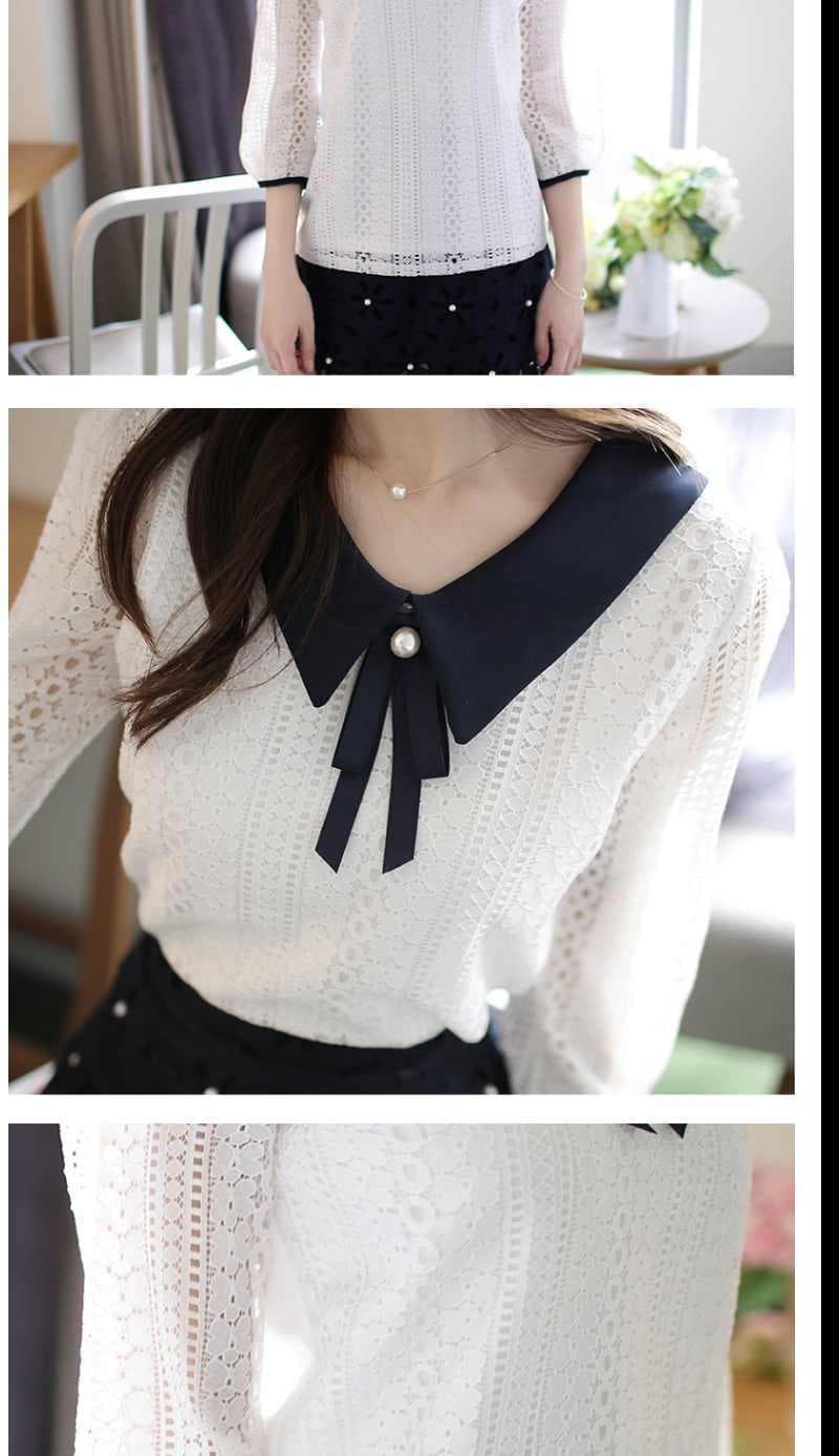 フレンチガーリー パールボタン付きレース襟リボンブラウス