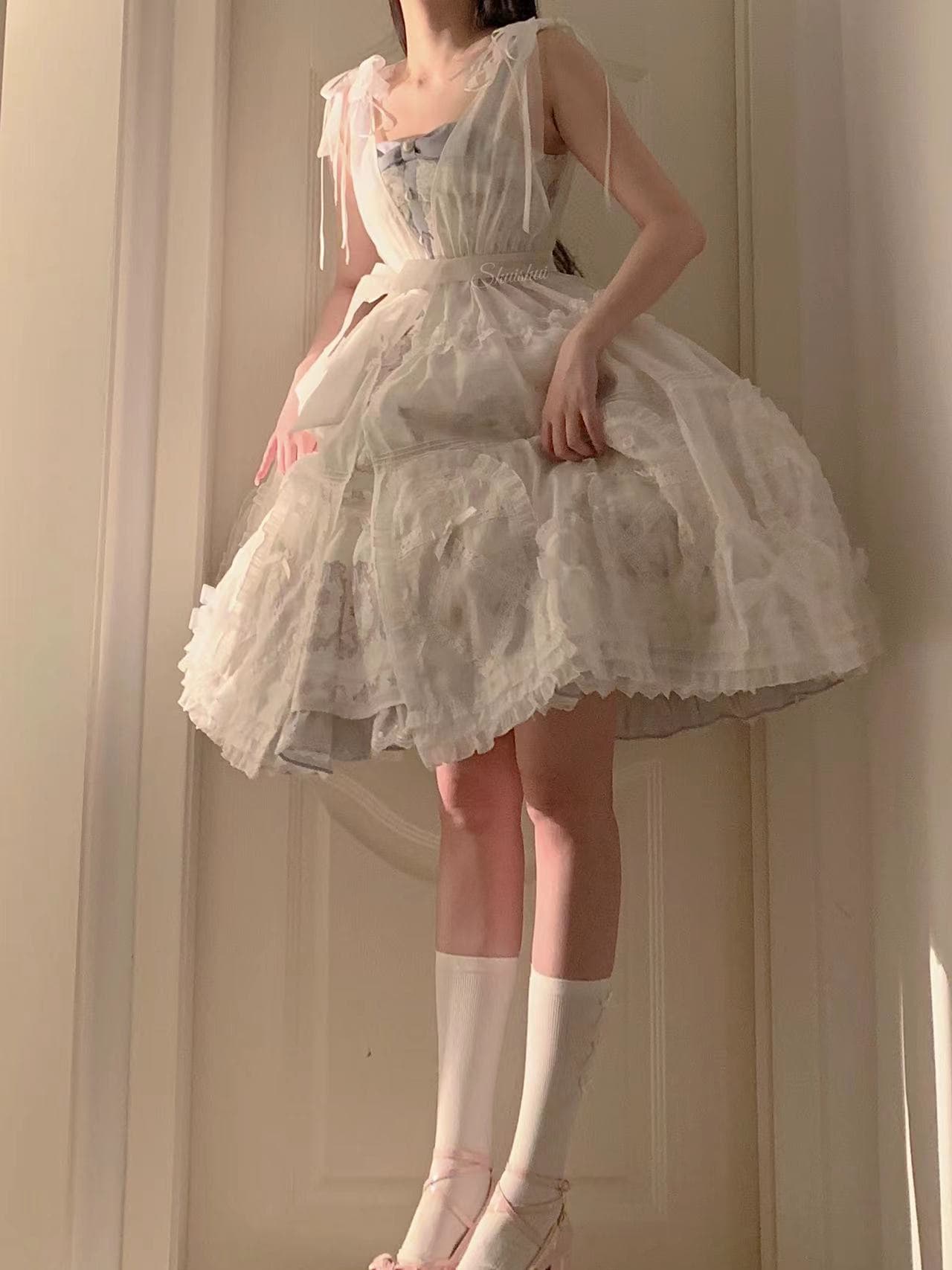 フレンチガーリー 花柄刺繍ティアードレース姫様風ワンピース