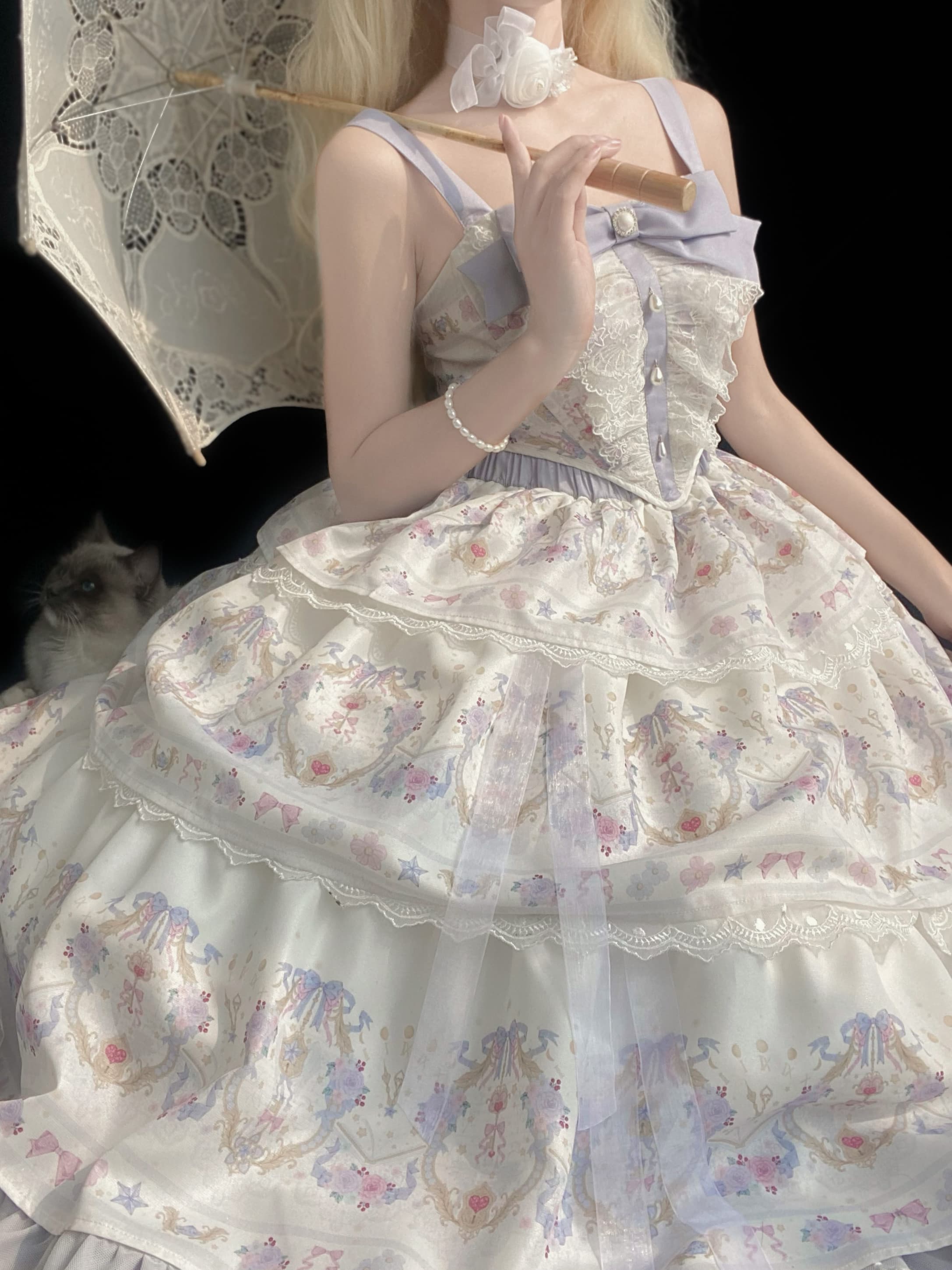 フレンチガーリー 花柄刺繍ティアードレース姫様風ワンピース