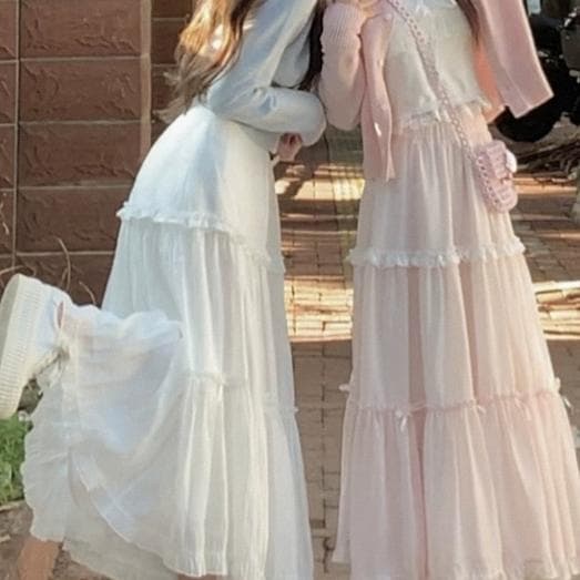 フレンチガーリー ティアードチュール姫様風ロングスカート