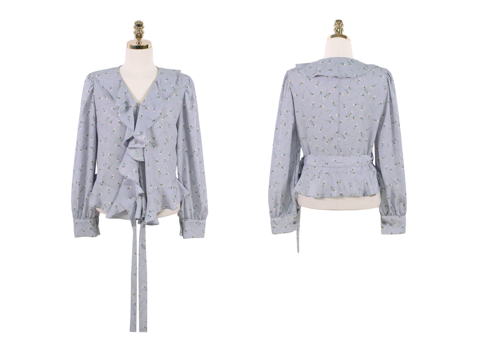 フレンチガーリー 花柄シフォンブラウス深Vネック長袖ふんわり着回し