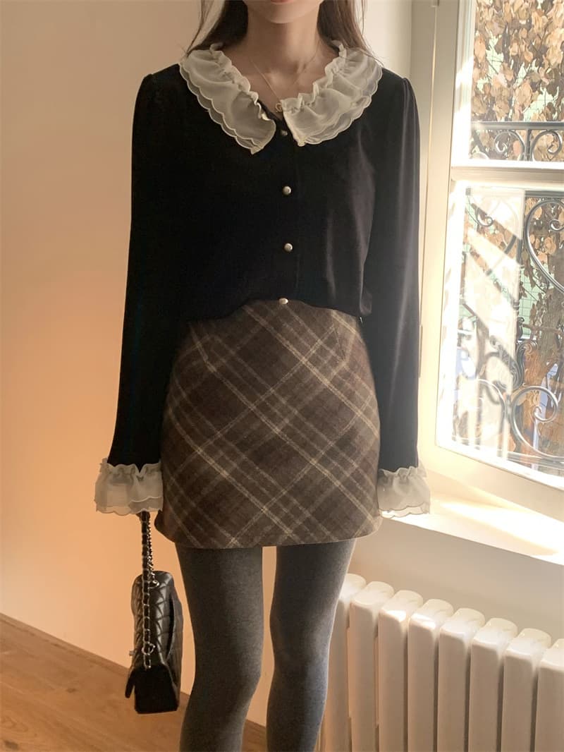 フレンチガーリー フリル襟付きガーリーカーディガン