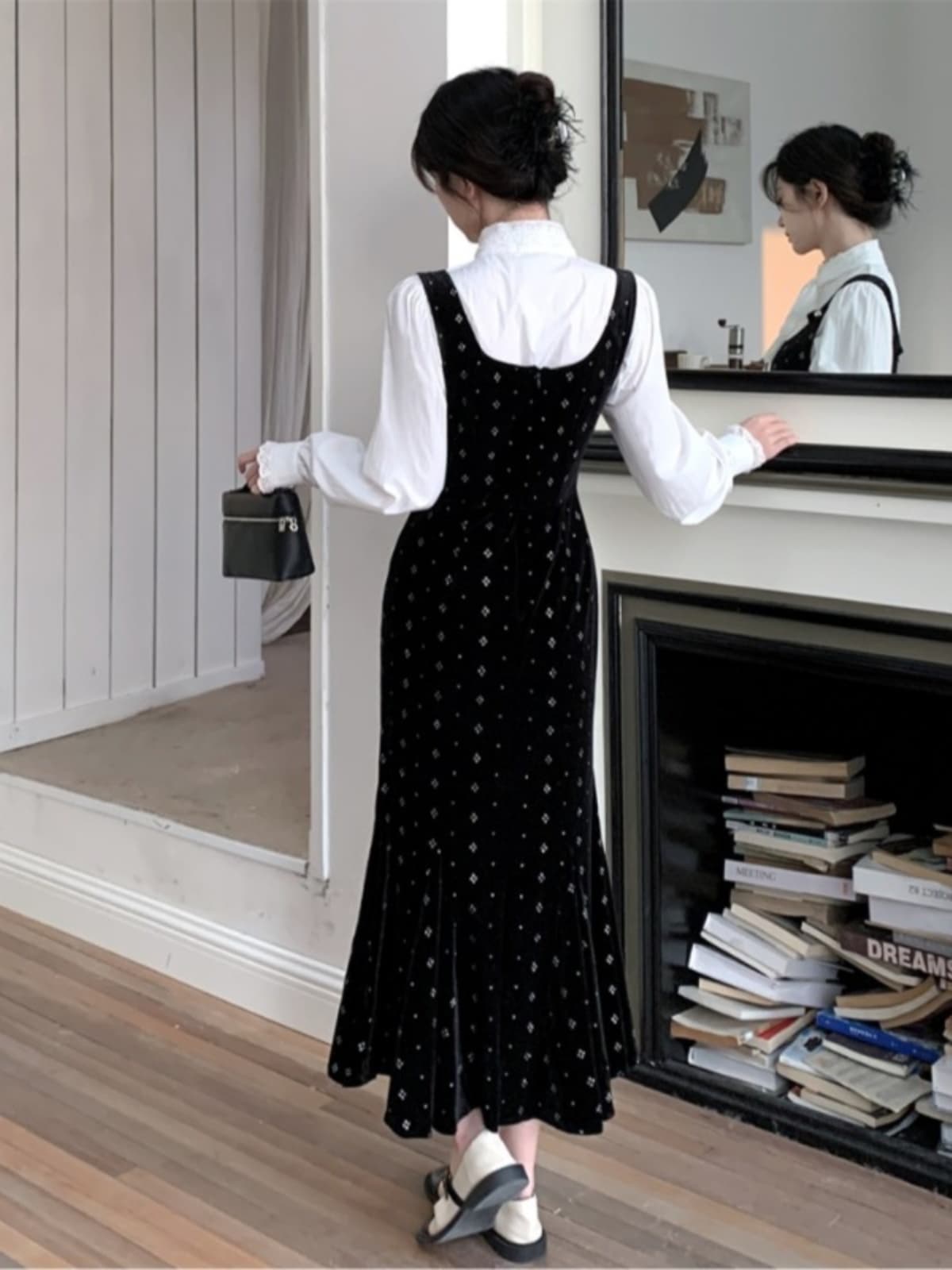 フレンチガーリー 花柄レース襟付きジャンパースカートセット