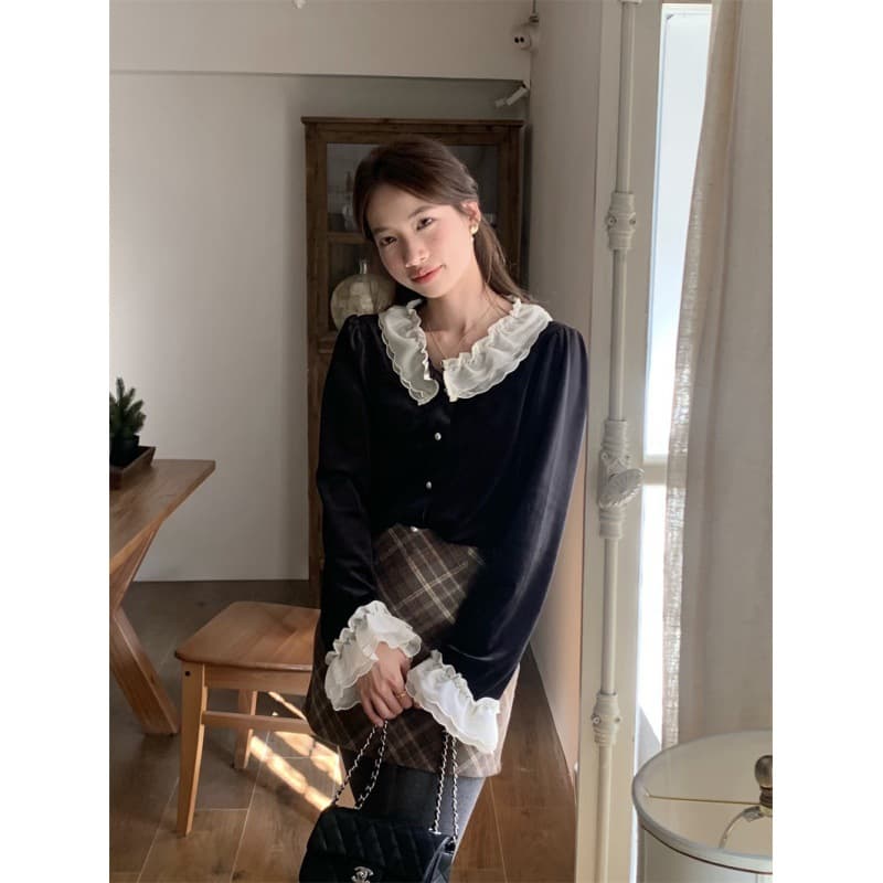 フレンチガーリー フリル襟付きガーリーカーディガン