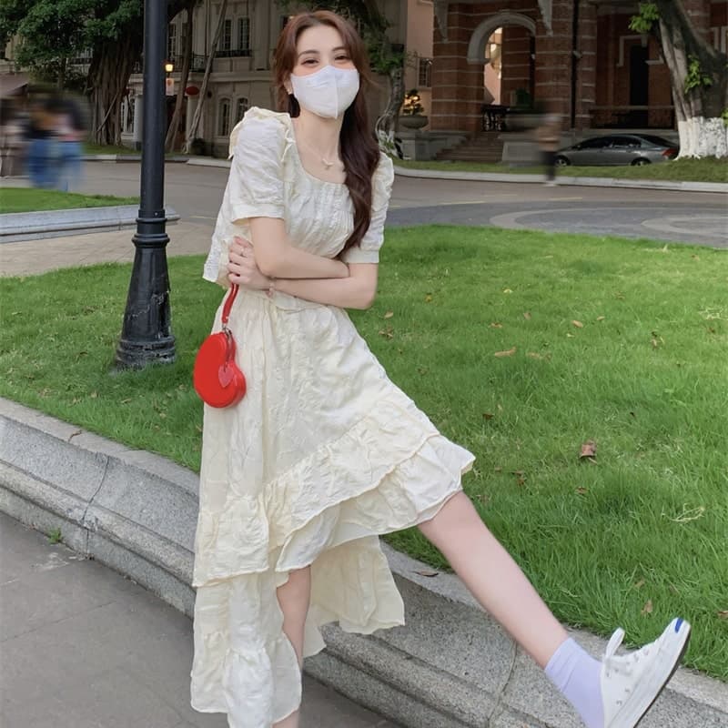 フレンチガーリー クシュクシュアシンメトリースカートワンピース