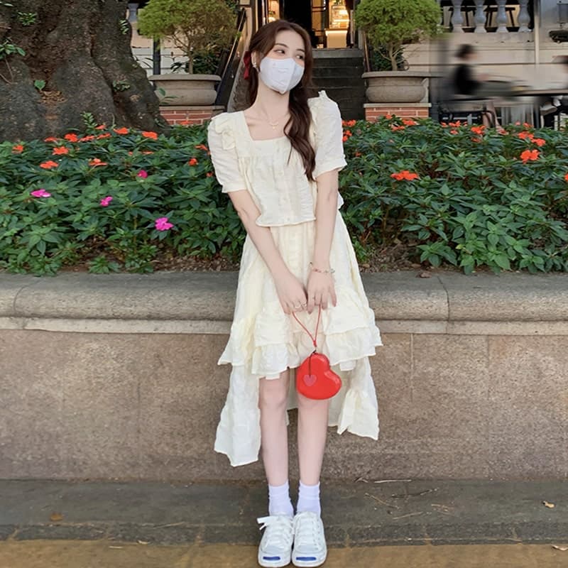 フレンチガーリー クシュクシュアシンメトリースカートワンピース