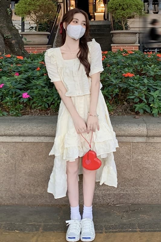 フレンチガーリー クシュクシュアシンメトリースカートワンピース