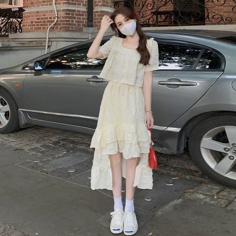 フレンチガーリー クシュクシュアシンメトリースカートワンピース