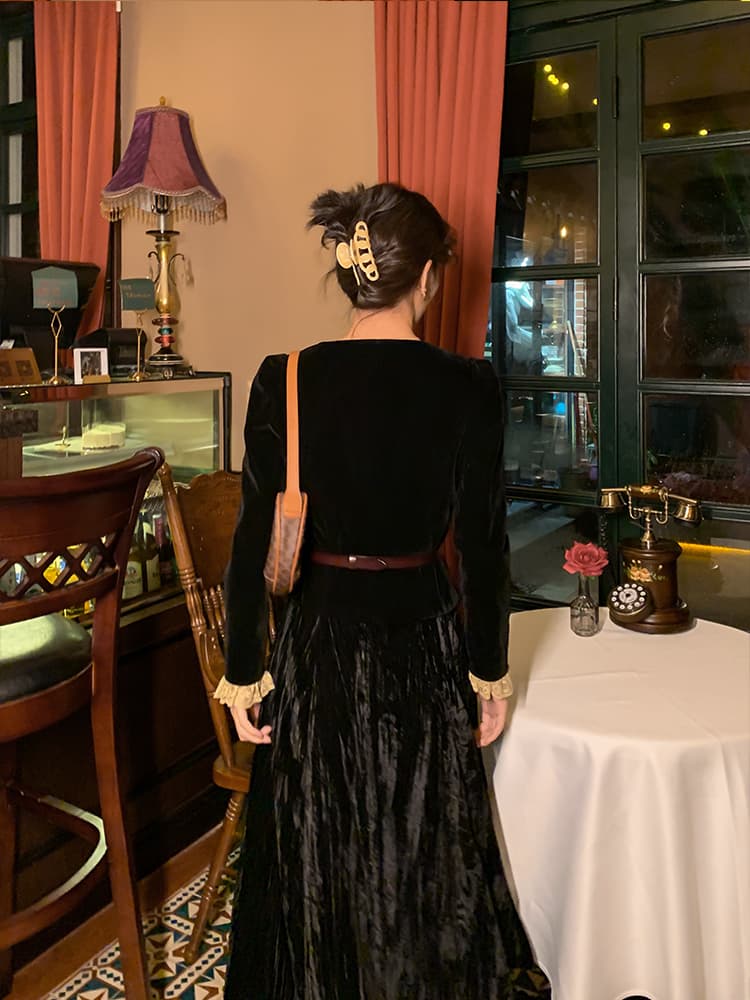 フレンチガーリー シースルーベロアロングワンピース