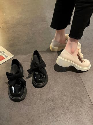フレンチガーリー ビックリボン厚底シューズ靴