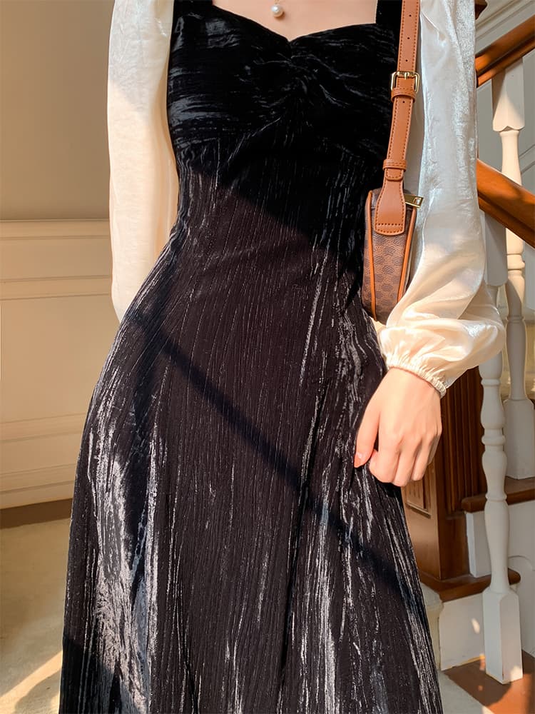 フレンチガーリー シースルーベロアロングワンピース