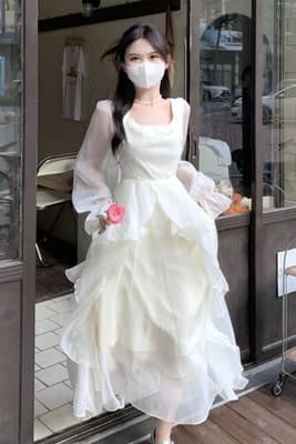 フレンチガーリー 上品 ロングスカート Aライン ワンピース