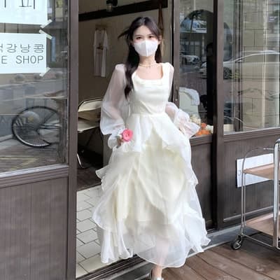 フレンチガーリー 上品 ロングスカート Aライン ワンピース