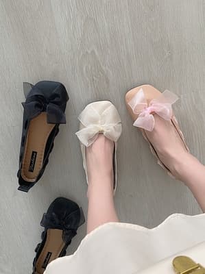 フレンチガーリー シアーリボンバレエシューズ靴