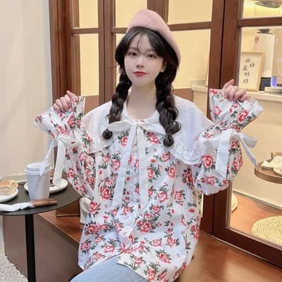 フレンチガーリー 花柄フリルブラウス