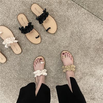 フレンチガーリー フリルぺたんこサンダル靴