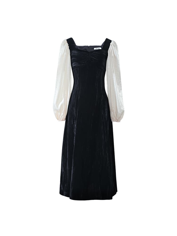 フレンチガーリー シースルーベロアロングワンピース