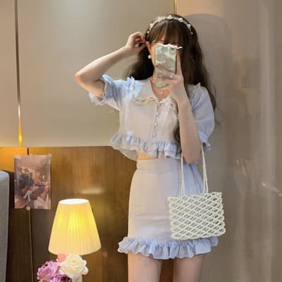 フレンチガーリー フリフリパールセットアップ