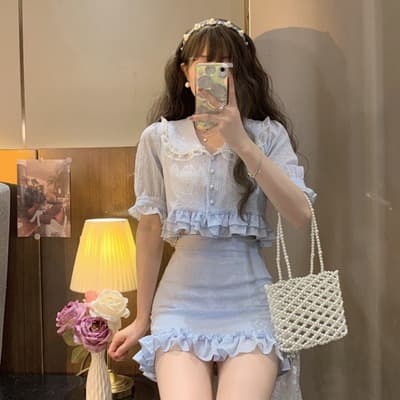 フレンチガーリー フリフリパールセットアップ