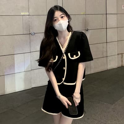 フレンチガーリー バイカラーショートパンツセットアップ