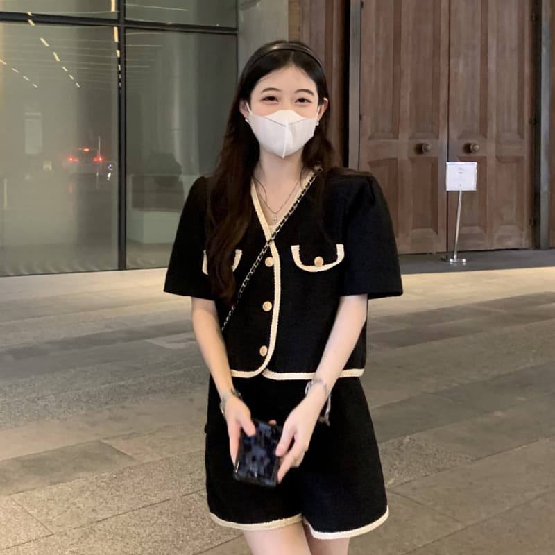 フレンチガーリー バイカラーショートパンツセットアップ