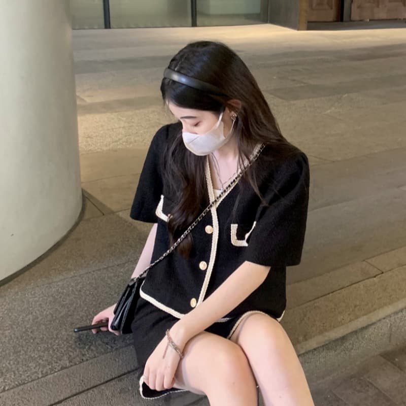 フレンチガーリー バイカラーショートパンツセットアップ