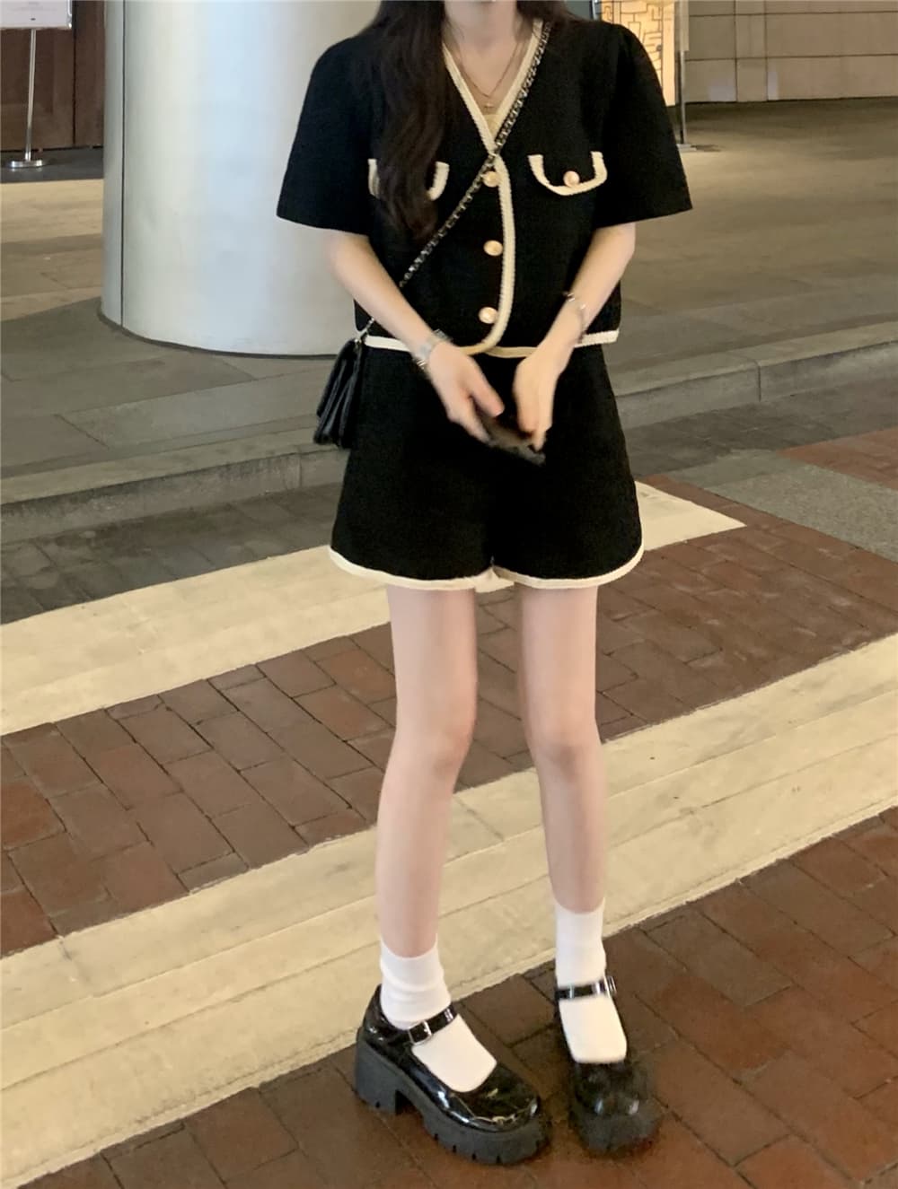 フレンチガーリー バイカラーショートパンツセットアップ