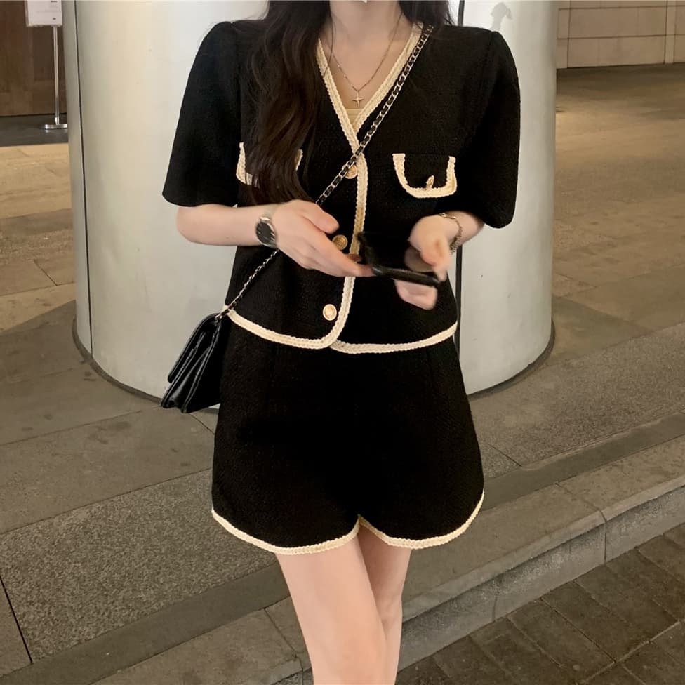 フレンチガーリー バイカラーショートパンツセットアップ