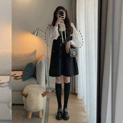 フレンチガーリー リボン付きハイエンドミニワンピース