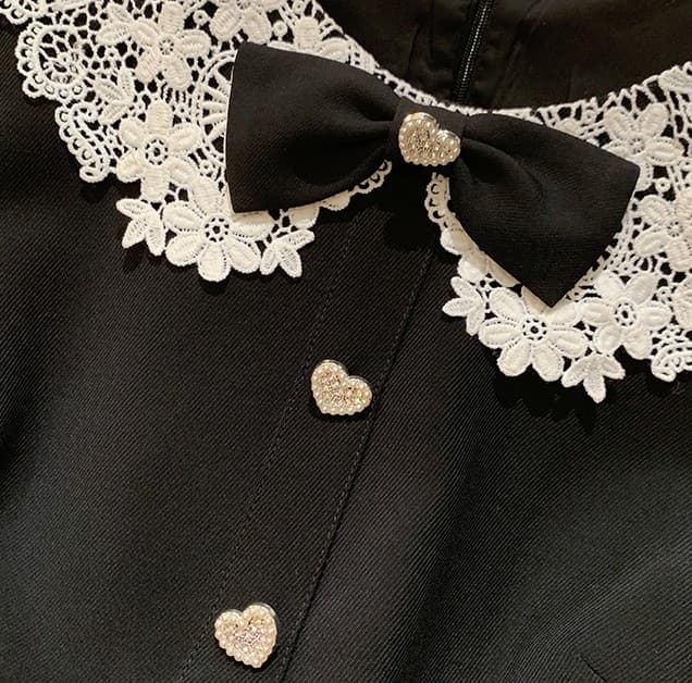 フレンチガーリー 襟付きリボンミニワンピース