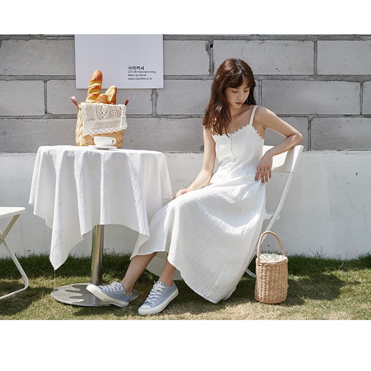 フレンチガーリー コットンキャミロングワンピース