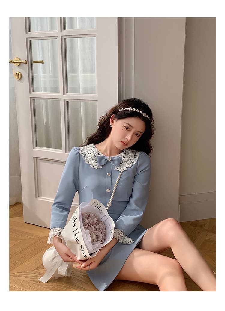 フレンチガーリー 襟付きリボンミニワンピース