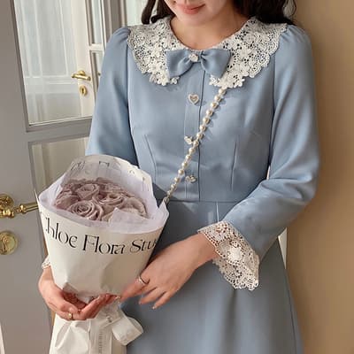 フレンチガーリー 襟付きリボンミニワンピース