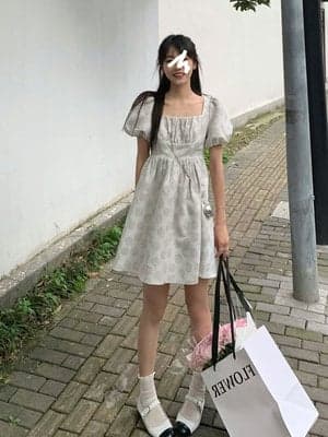 フレンチガーリー スクエアネック ワンピース
