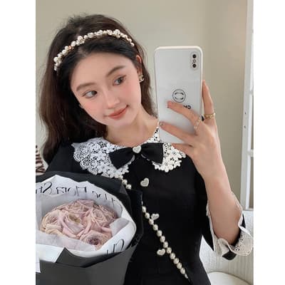 フレンチガーリー 襟付きリボンミニワンピース