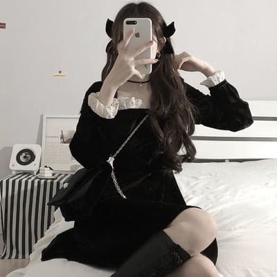 フレンチガーリー ベロアハイウエストミニワンピース