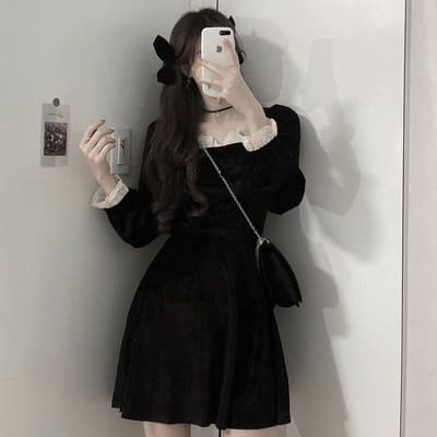 フレンチガーリー ベロアハイウエストミニワンピース