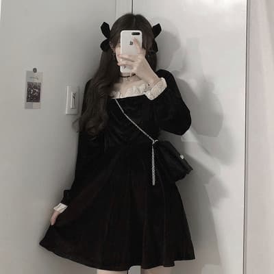 フレンチガーリー ベロアハイウエストミニワンピース