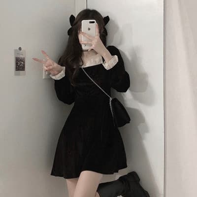 フレンチガーリー ベロアハイウエストミニワンピース