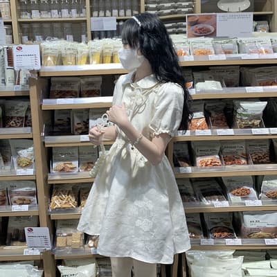 フレンチガーリー ウエストマークフラワーミニワンピース