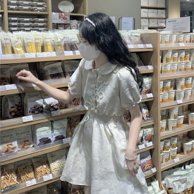 フレンチガーリー ウエストマークフラワーミニワンピース