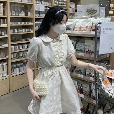 フレンチガーリー ウエストマークフラワーミニワンピース