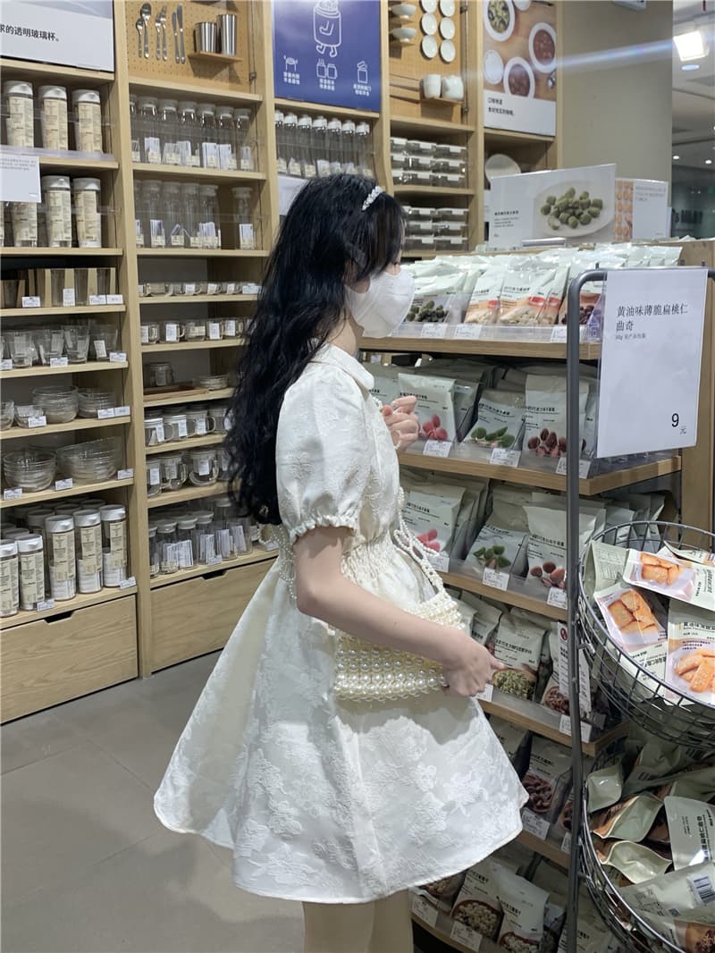 フレンチガーリー ウエストマークフラワーミニワンピース