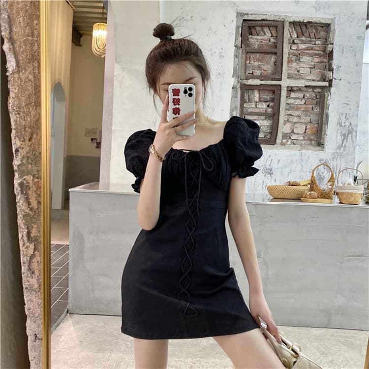 フレンチガーリー コットンスクエアミニワンピース